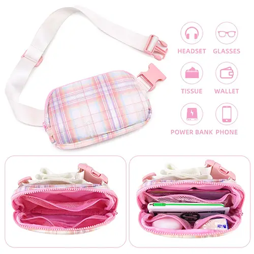  Trendy Plaid Waist Bag with Adjustable Strap and Multi-Function Compartments